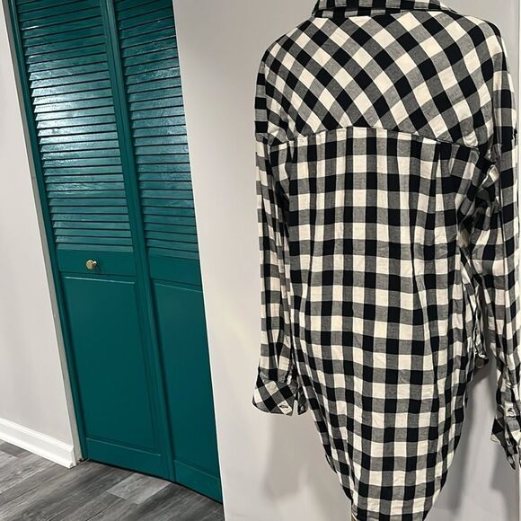 Anthropologie Sanctuary Plaid checkered Button-Up Shirt in Black and White XS - Picture 3 of 7